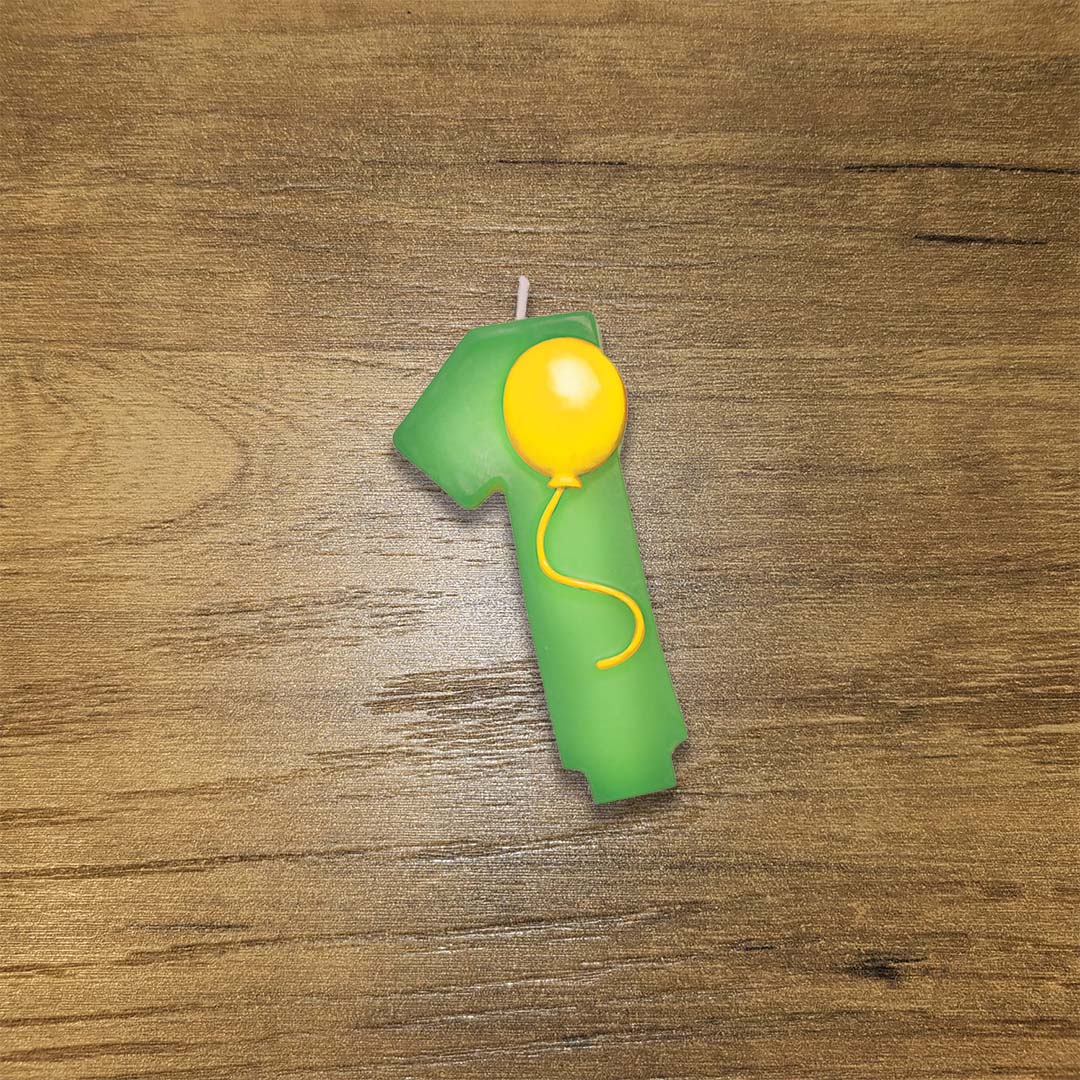 Number 1 Green Candle w/ Balloon - 1PC