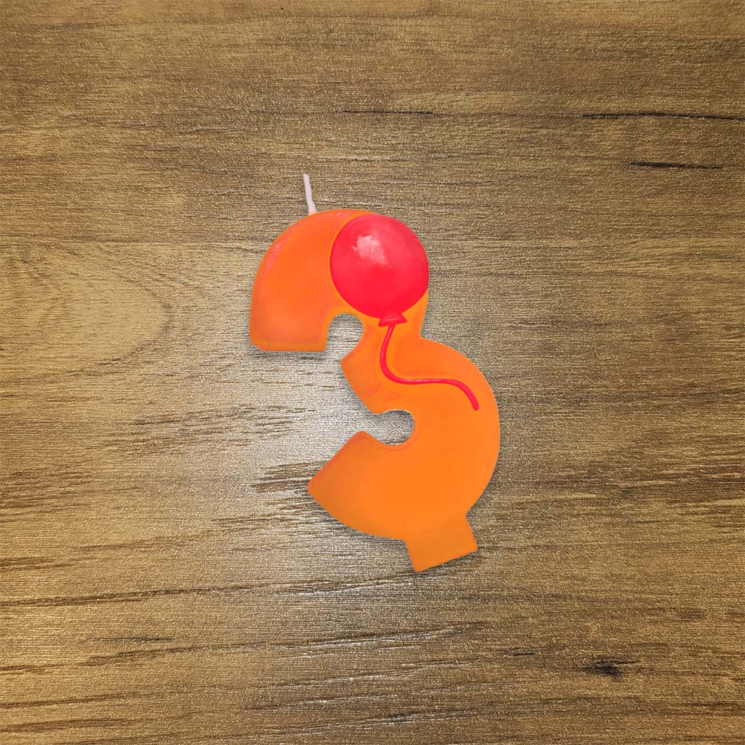 Number 3 Orange Candle w/ Balloon - 1PC