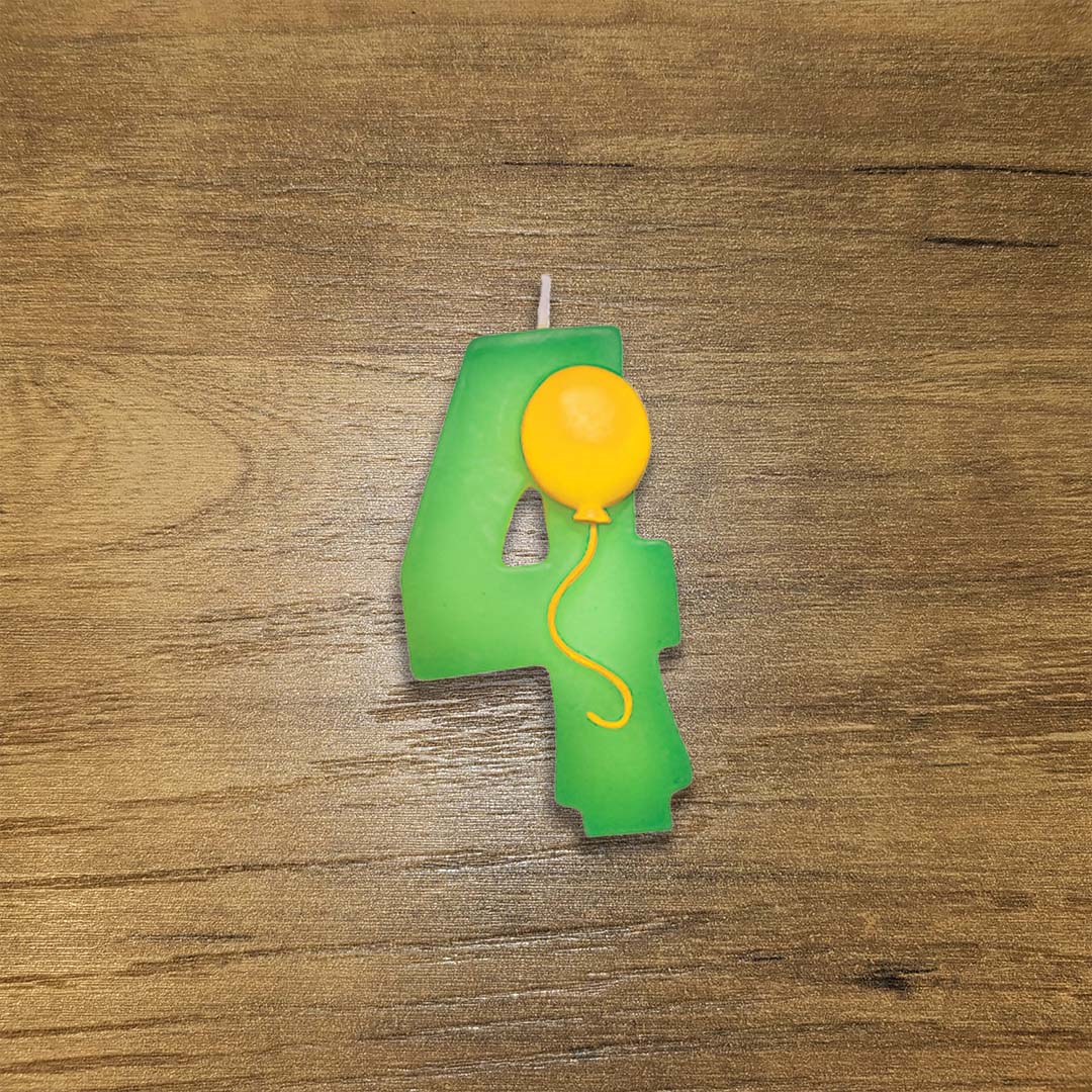 Green Color Number 4 Candle with Balloons - 1PC