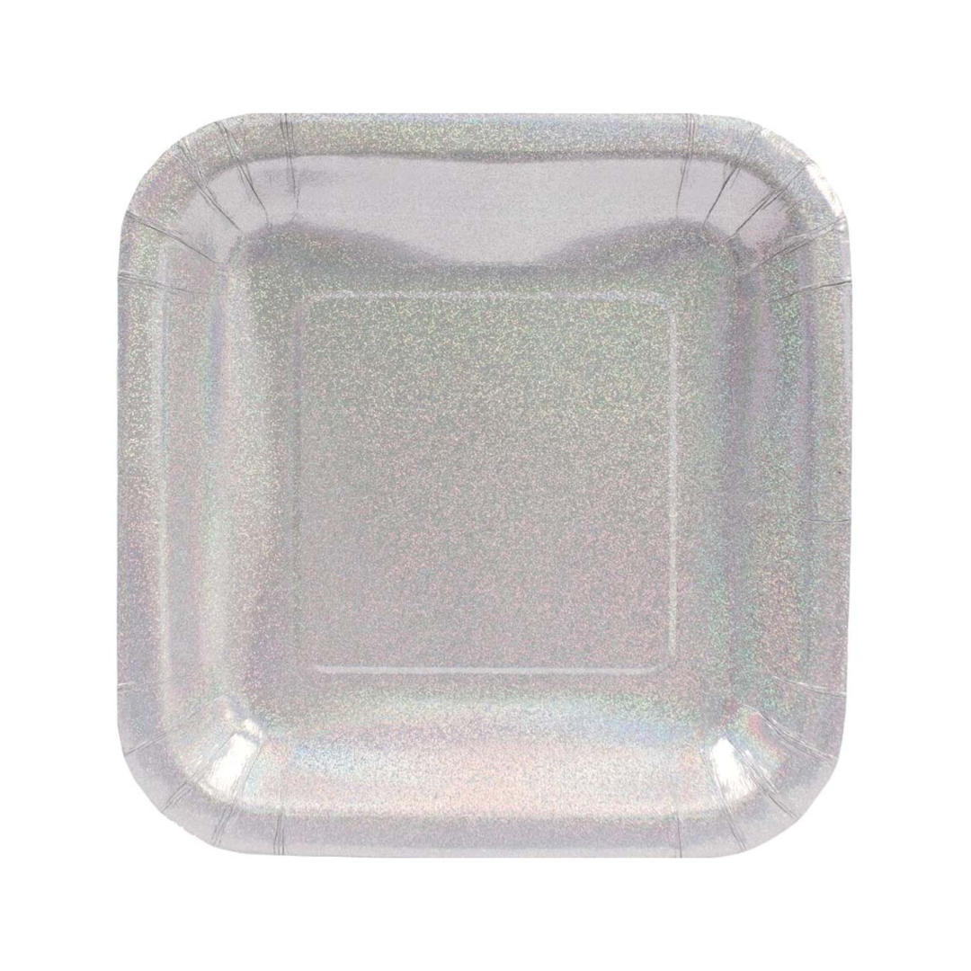 Silver Square Prismatic Party Plates - 10 inches 8PC