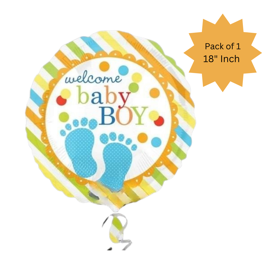 It's a Boy Round Polka Dot Feet Blue 18"