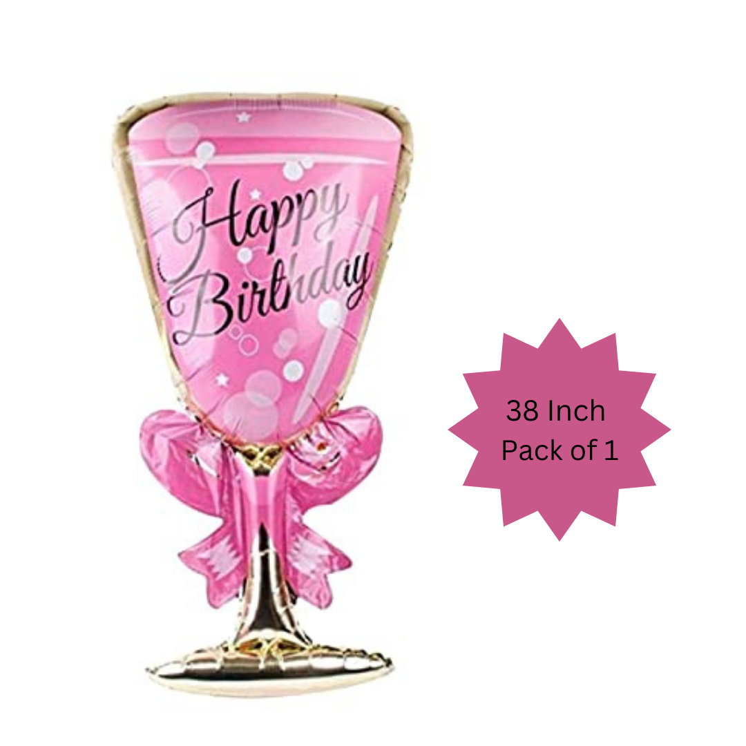 Happy Birthday Pink Champagne Glass Balloon 38"