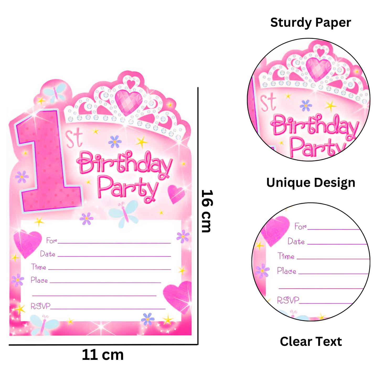 Happy 1st Birthday Princess Pink Invites - 14PC