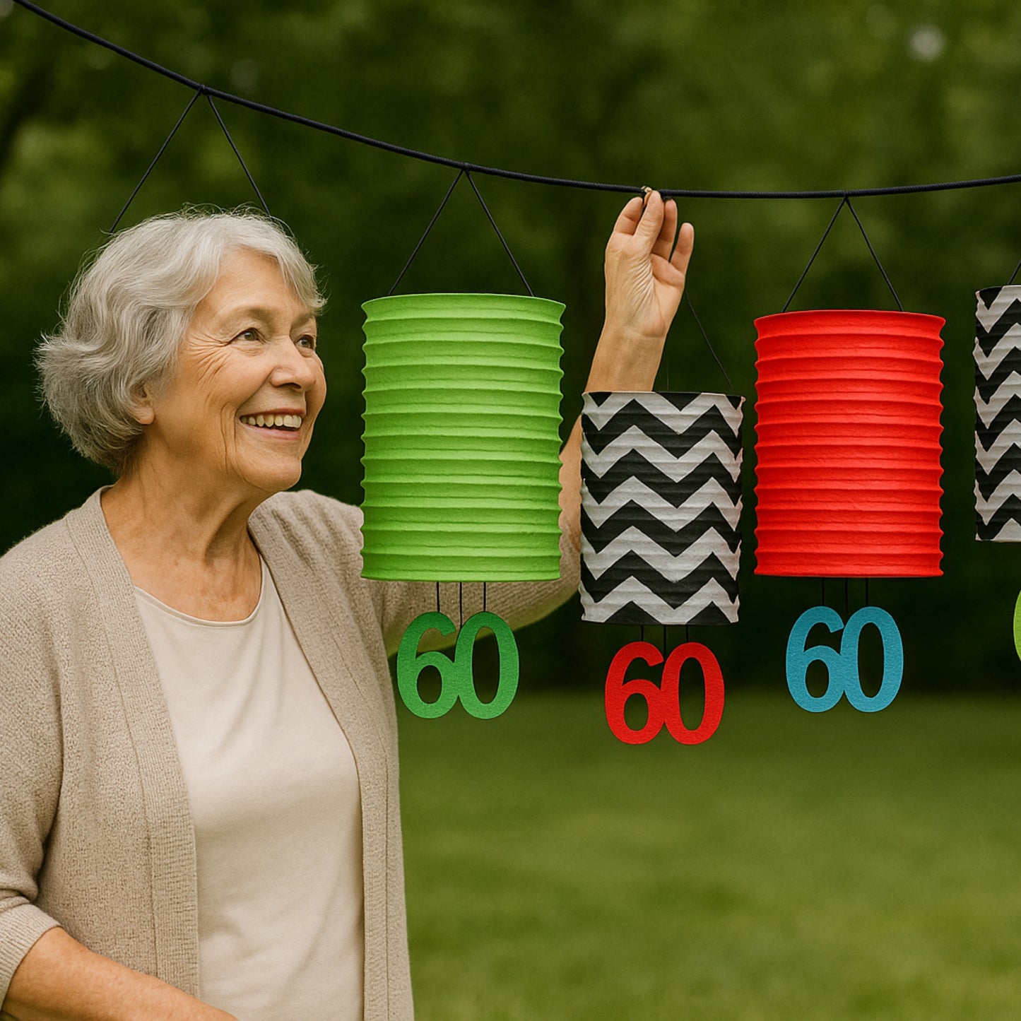 Happy 60th Birthday Lantern Garland 12FT - Diamond Jubilee Decor | Wanna Party - Image 6