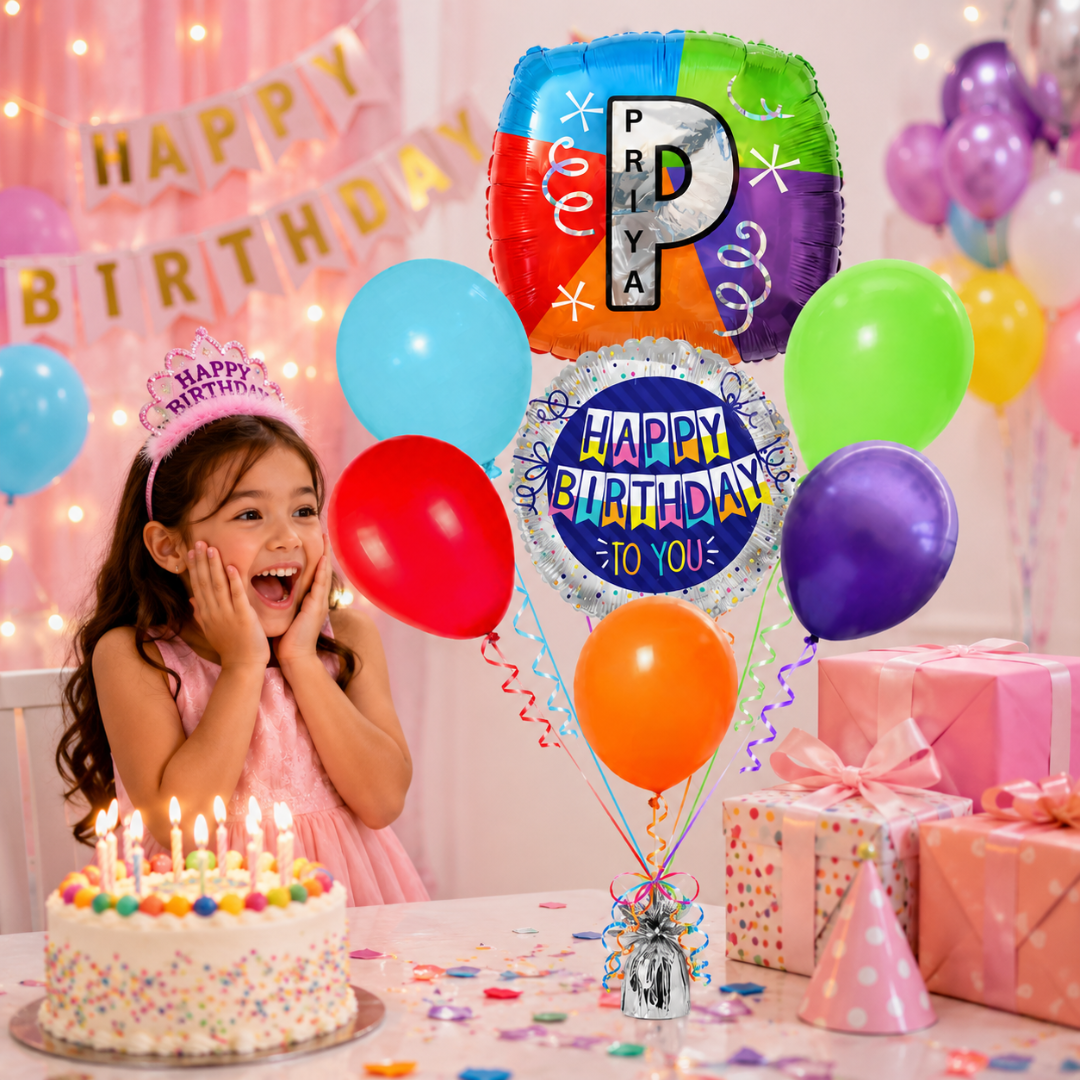 Alphabet "P" Printed Square Shaped Balloon Helium Supported for Birthday Boy/Girl Name Initiatls - 18 inches