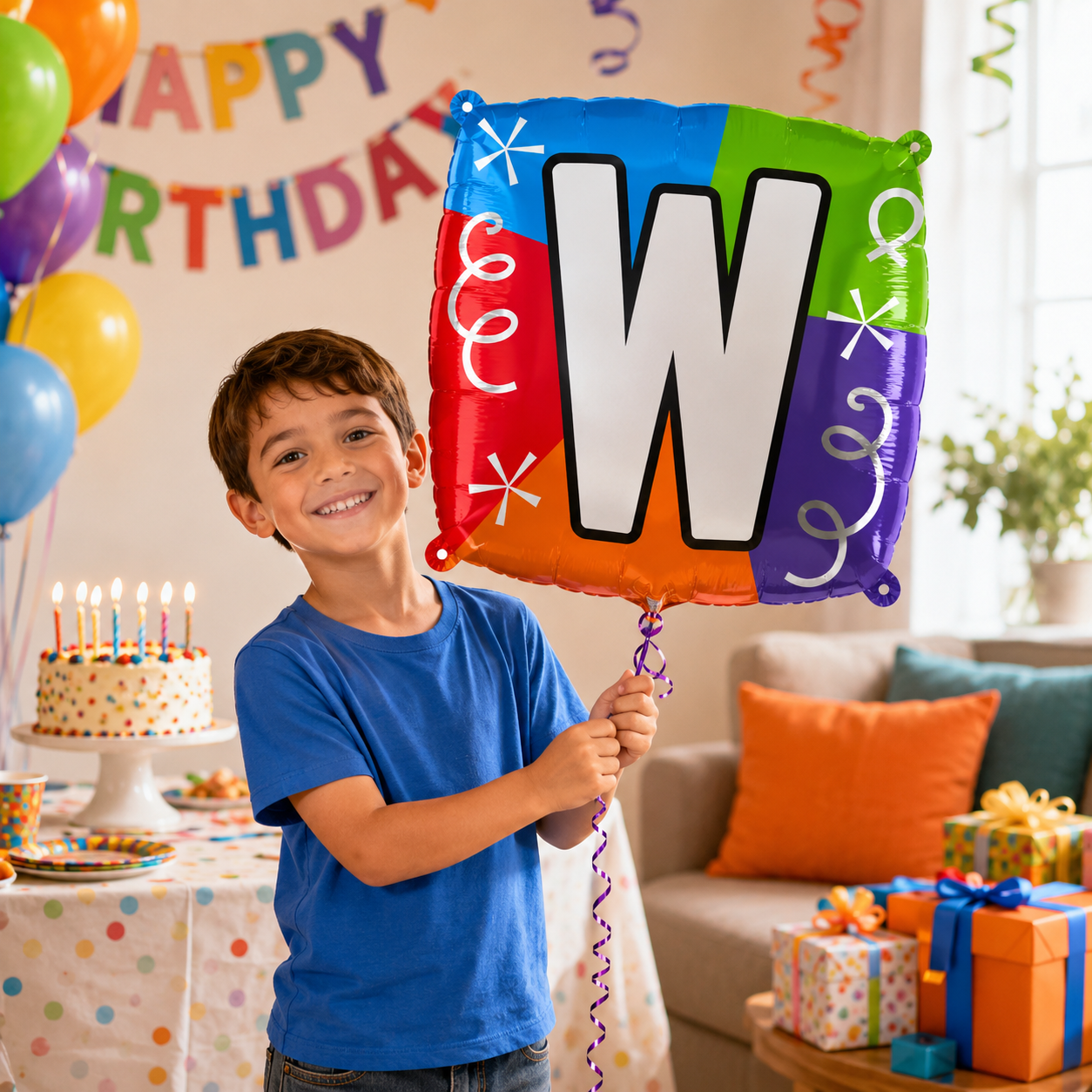 Alphabet "W" Printed Square Shaped Balloon Helium Supported for Birthday Boy/Girl Name Initiatls - 18 inches