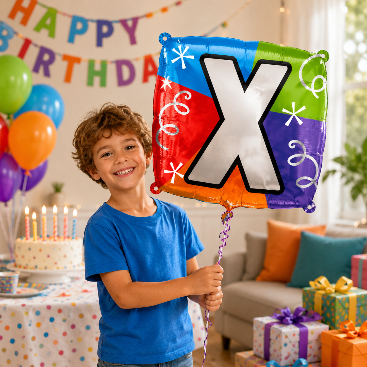 Alphabet "X" Printed Square Shaped Balloon Helium Supported for Birthday Boy/Girl Name Initiatls - 18 inches