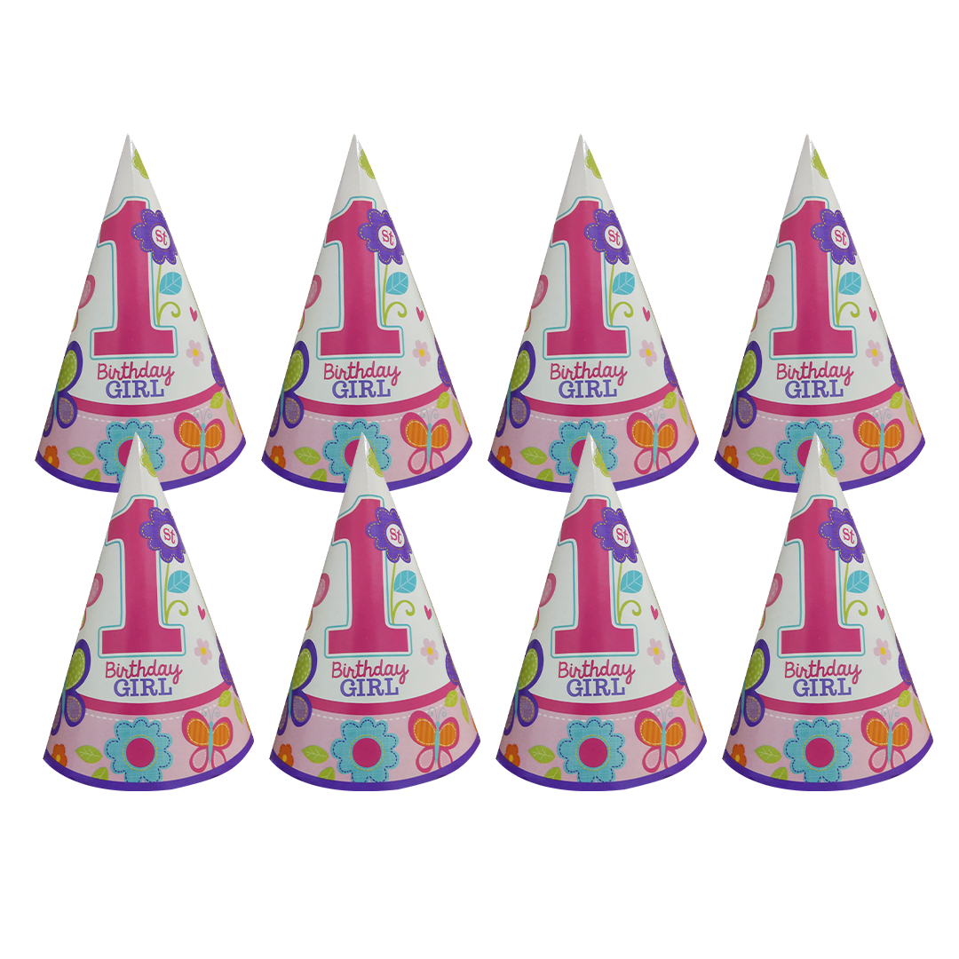 1st Birthday Butterflies & Flower Cone them Hat - 8PC