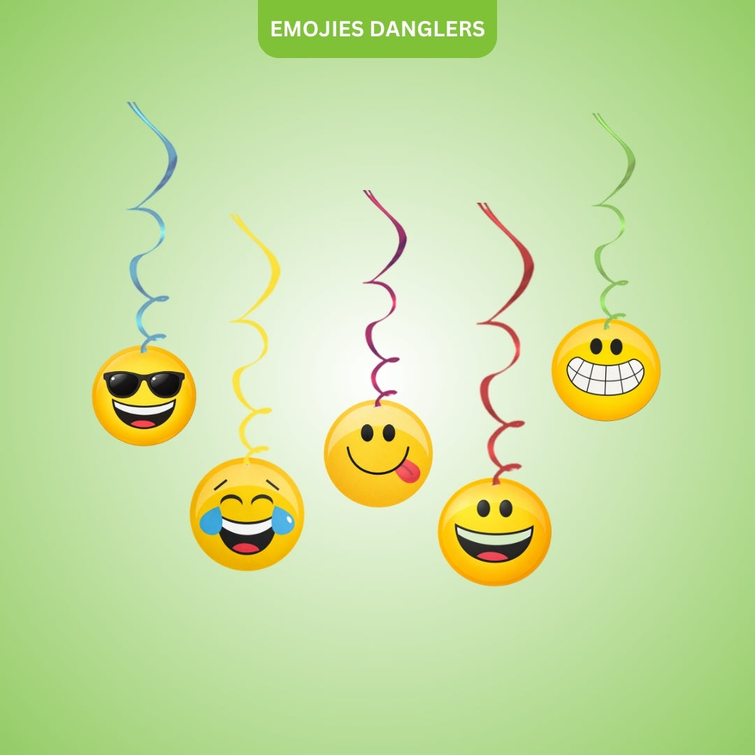 Emojies Hanging Danglers – 5 Pcs Smiley Face Swirl Decorations for Birthday Party Supplies