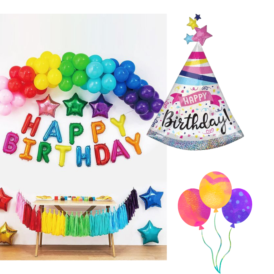 Giant Prismatic Happy Birthday Hat Shaped Balloon - Helium Quality - 36 inches - 1PC