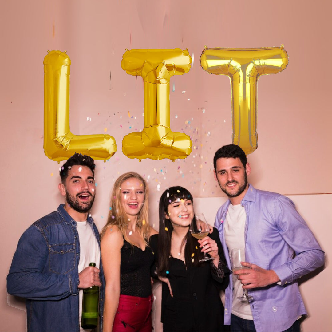 LIT Golden Foil Balloon Set - Helium or Air Filled - 40 inches - 3PC