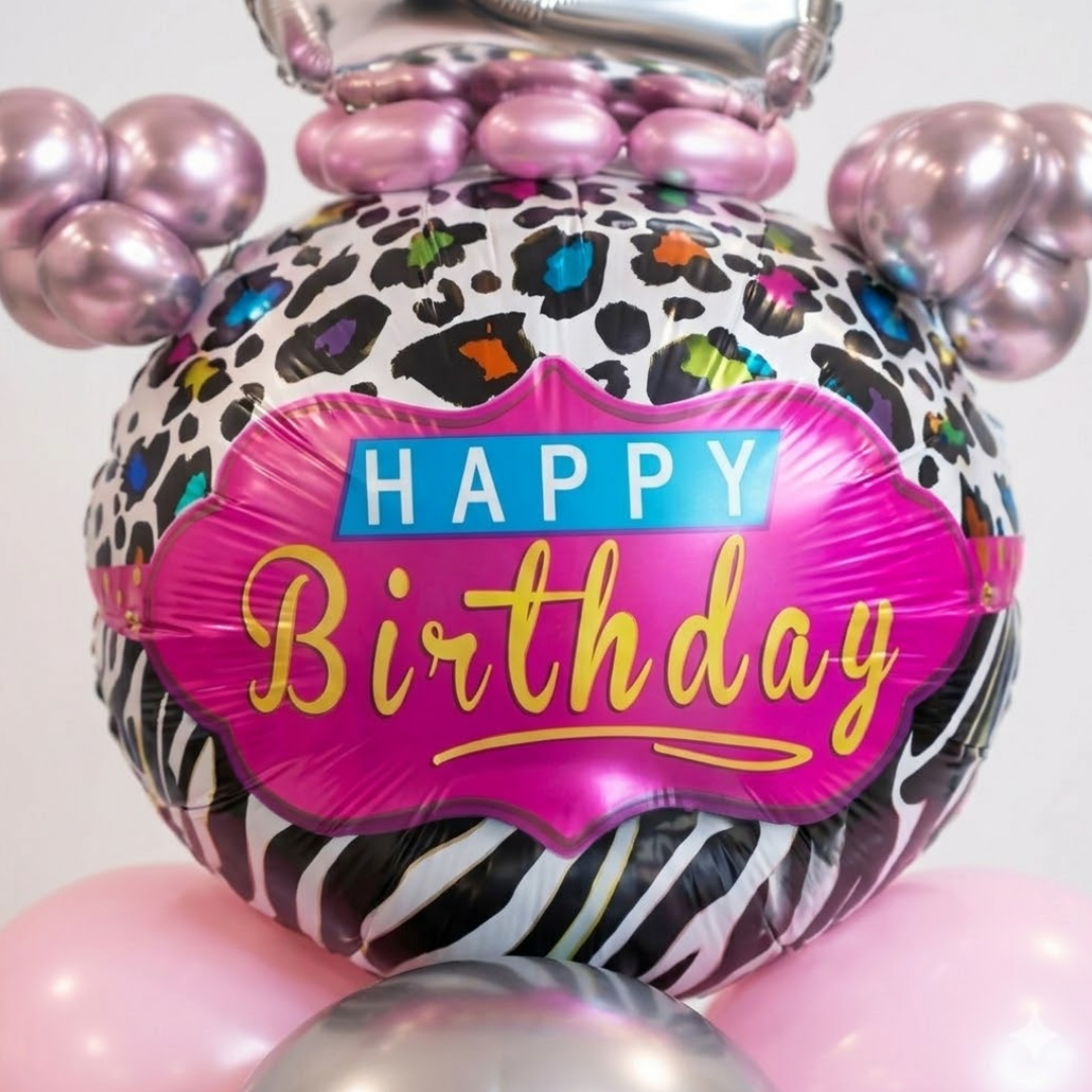 Designer Pink & Silver Balloon Bouquet Arrangement with 3D Butterflies for 1st Birthday
