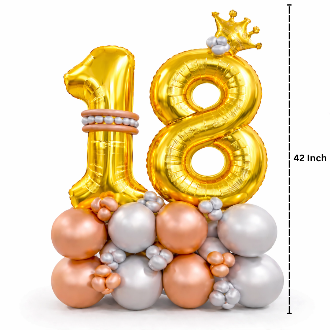 Signature 18th Birthday Large Golden Air Filled Balloon Bouquet Arrangement with Rose Gold & Silver Balloons
