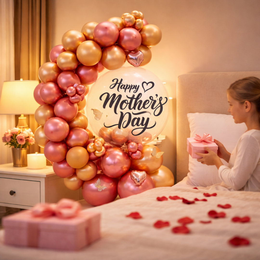 Dynamic Balloon Bouquet Arrangement for Happy Mother's Day with 3D Butterflies