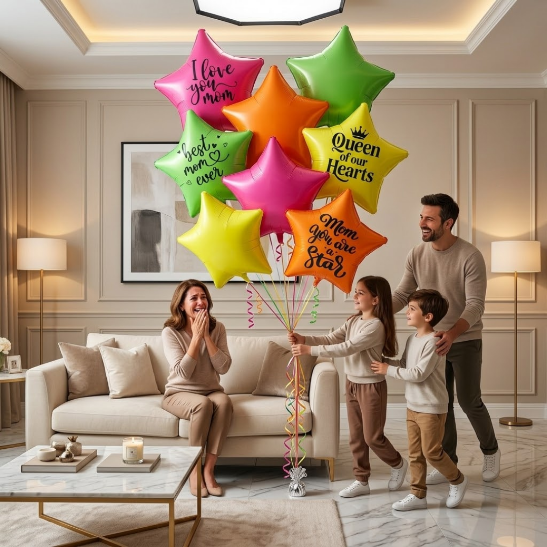 Mom You’re Special Printed with UV Neon Star Balloons Set of 8