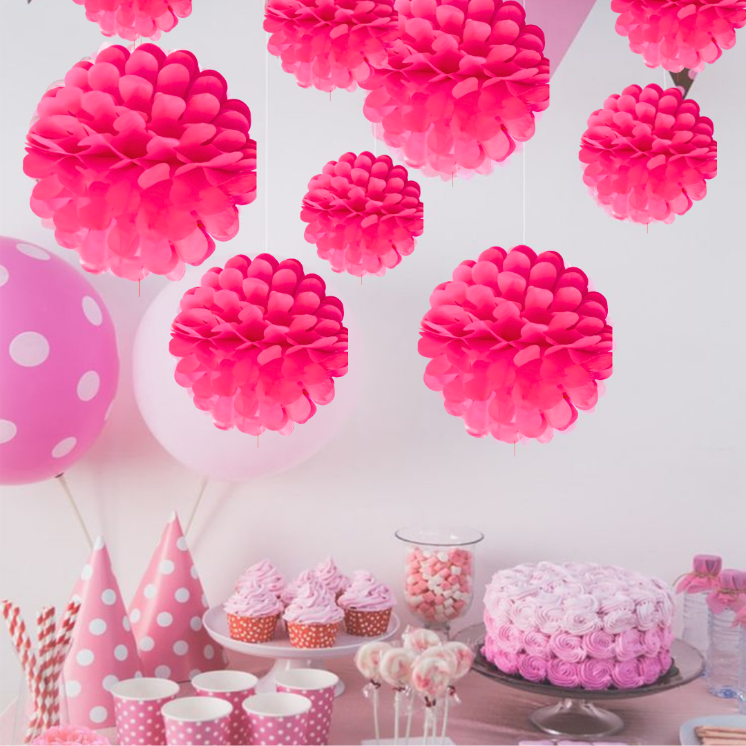 Hot Pink Its My Birthday Paper Pom Pom Hangings For Wall Decor -10 Inch - 5PC