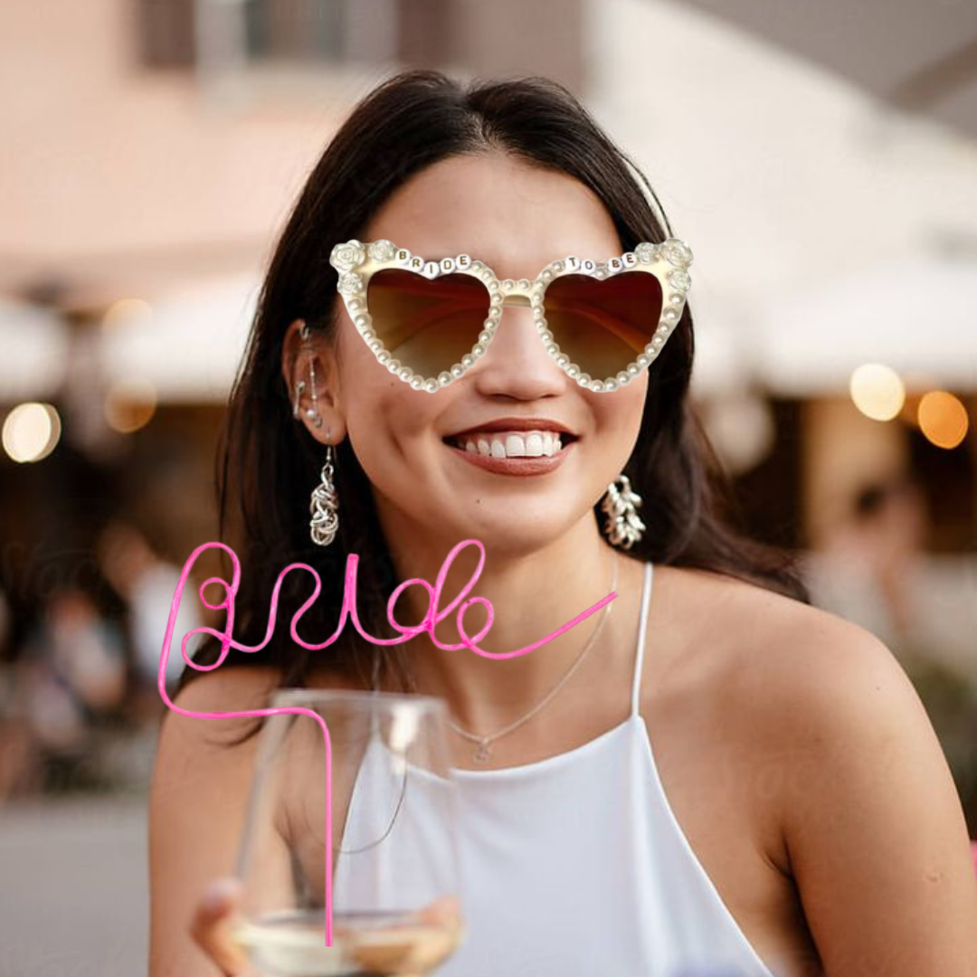 Bride Sunglasses for Bachelorette & Pink Bride Straw Combo