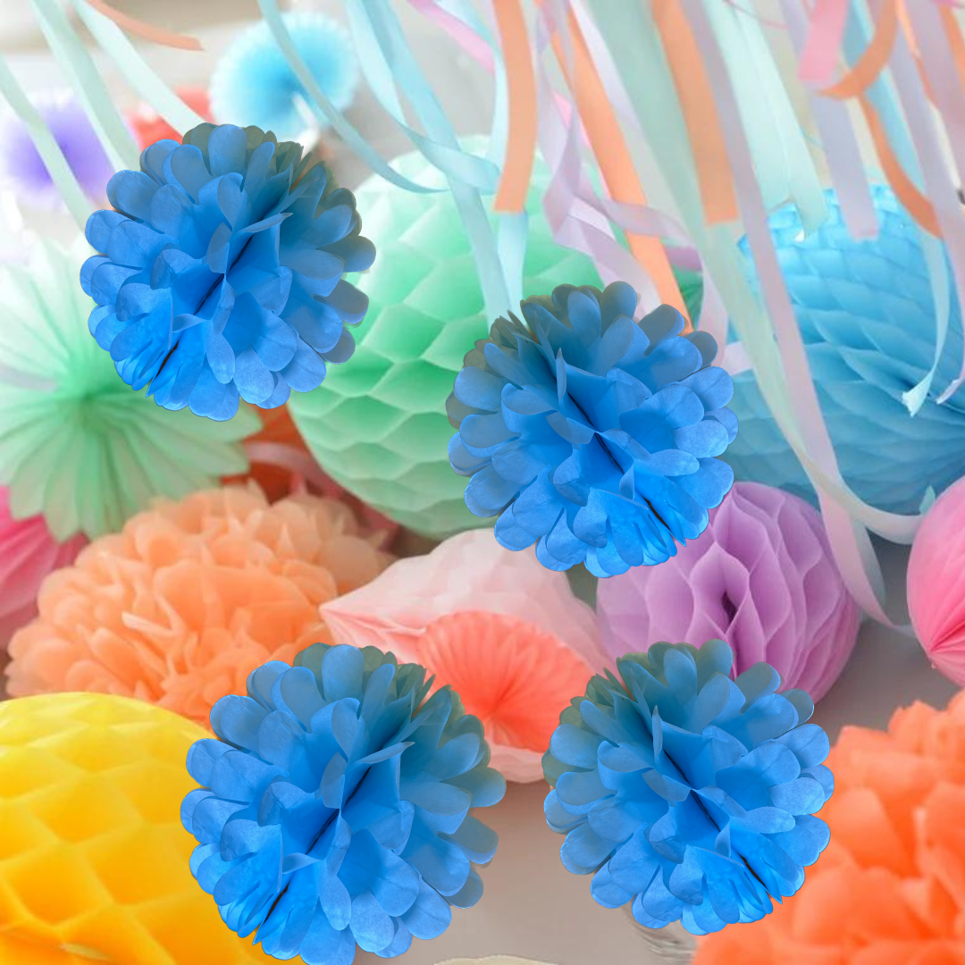 Sky Blue Color Paper Balls Party Decoration Flower Balls Hanging Pom Poms Ready To Use - No DIY - 1PC - Size 9 inches