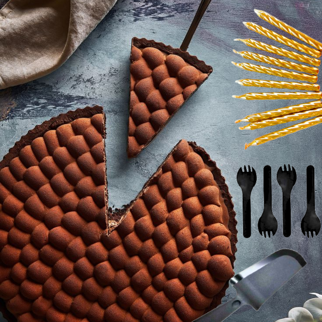 Golden Swirl candle w/ Black Knife, fork plate set - 26PC