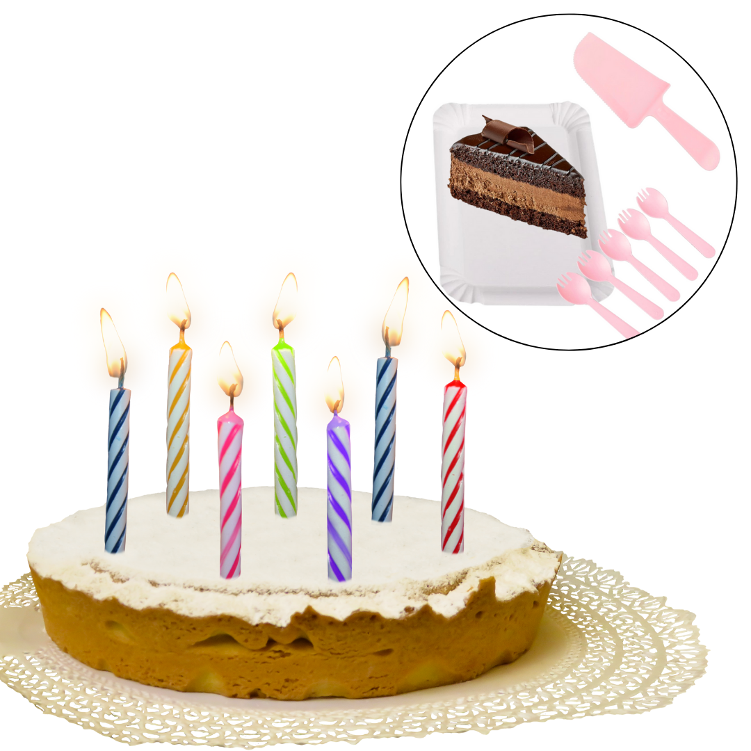 Magic Candle Set Multicolor w/ Blue Knife, Fork & PLate Set - 26PC