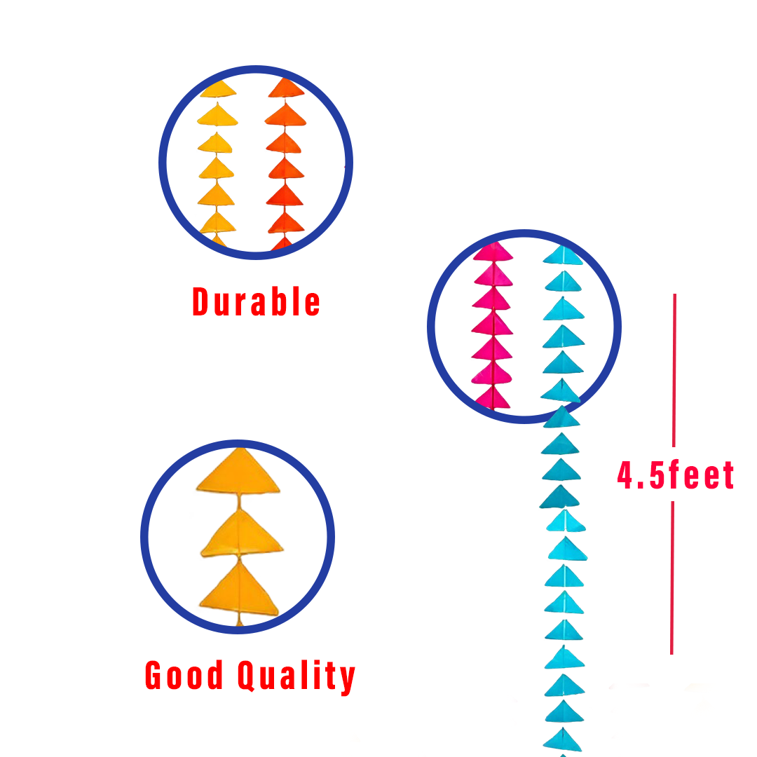 Decorative Triangle Toran,Triangle Cloth Garlands 4Ft. Hanging For Mehndi, Haldi, Wedding,Pongal,Festive Backdrops-Pack of 10