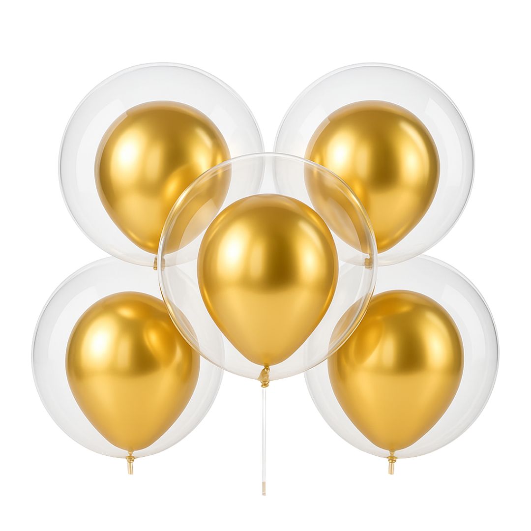 Transparent Bubble Balloons with Gold Inner Balloons – 5PC