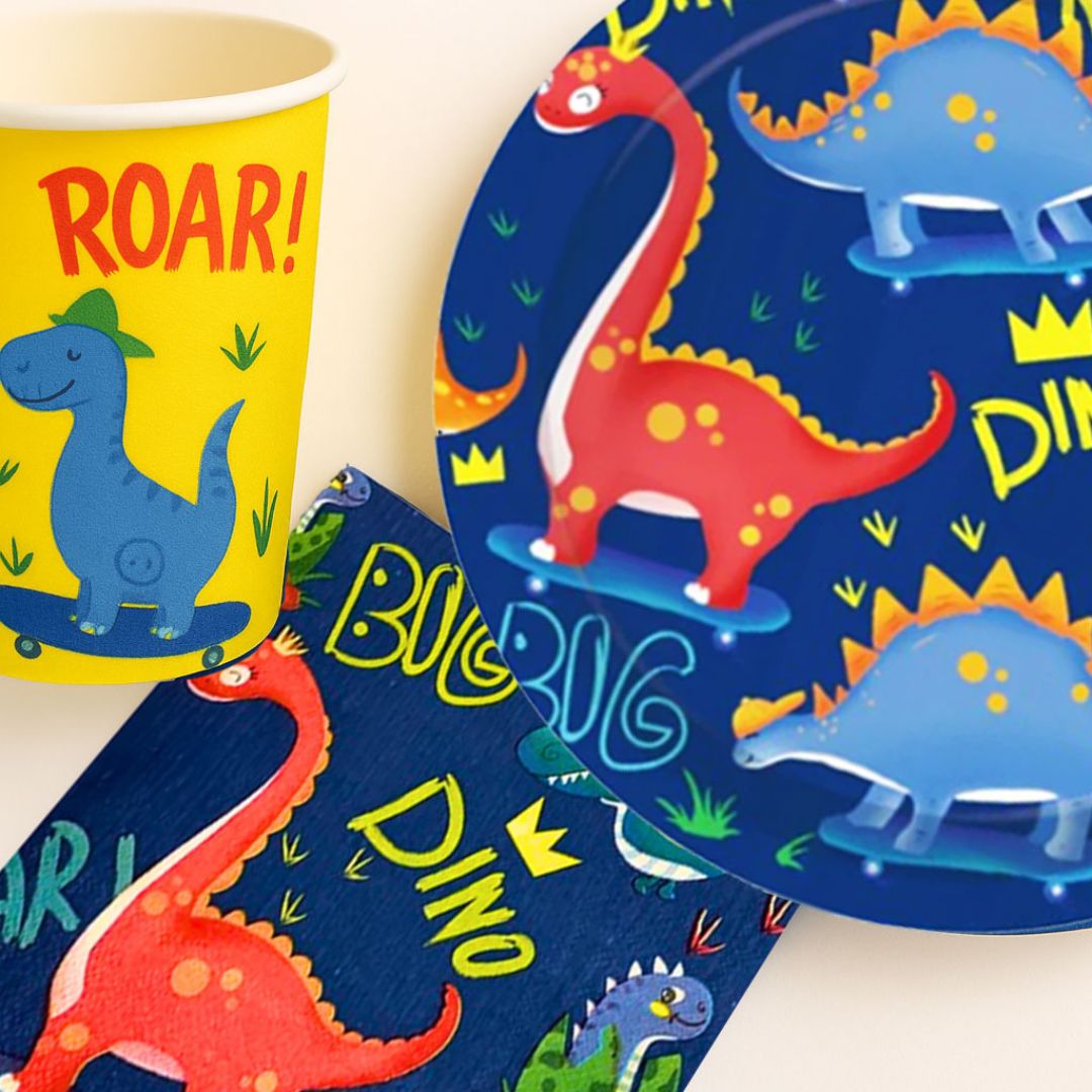 Dinosaur Theme Tableware Set - Pack of 40
