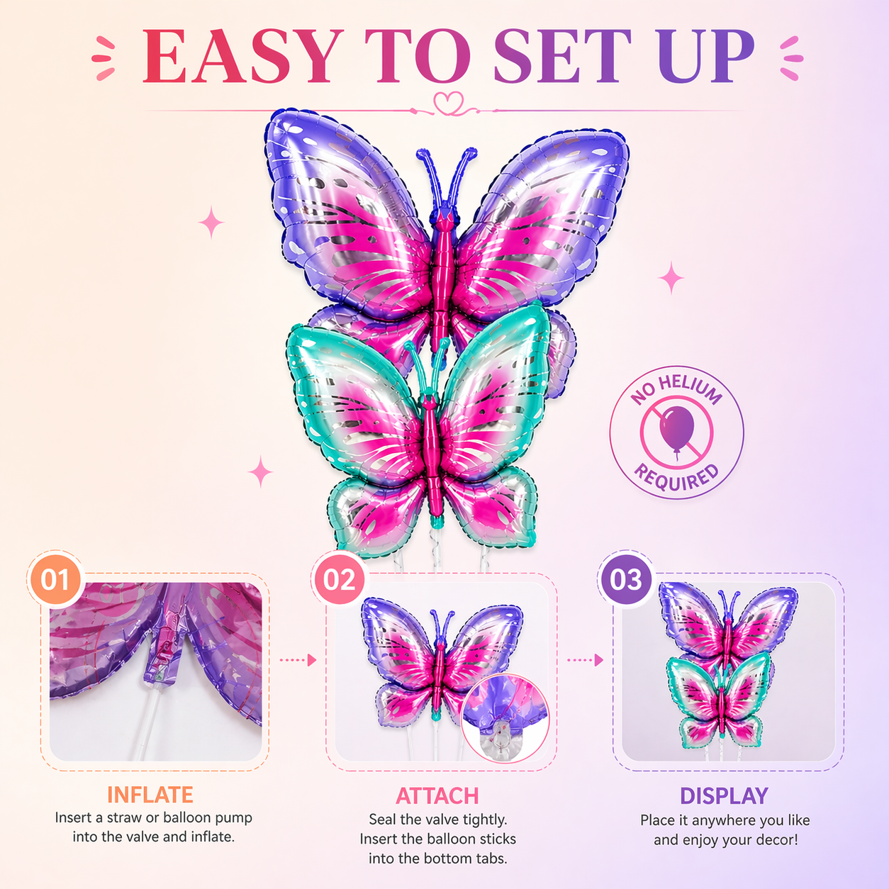 Big Size Butterfly Foil Balloons Set of 2 (Blue & Purple) | Helium Filled & Delivered Inflated | Birthday Decoration Balloons
