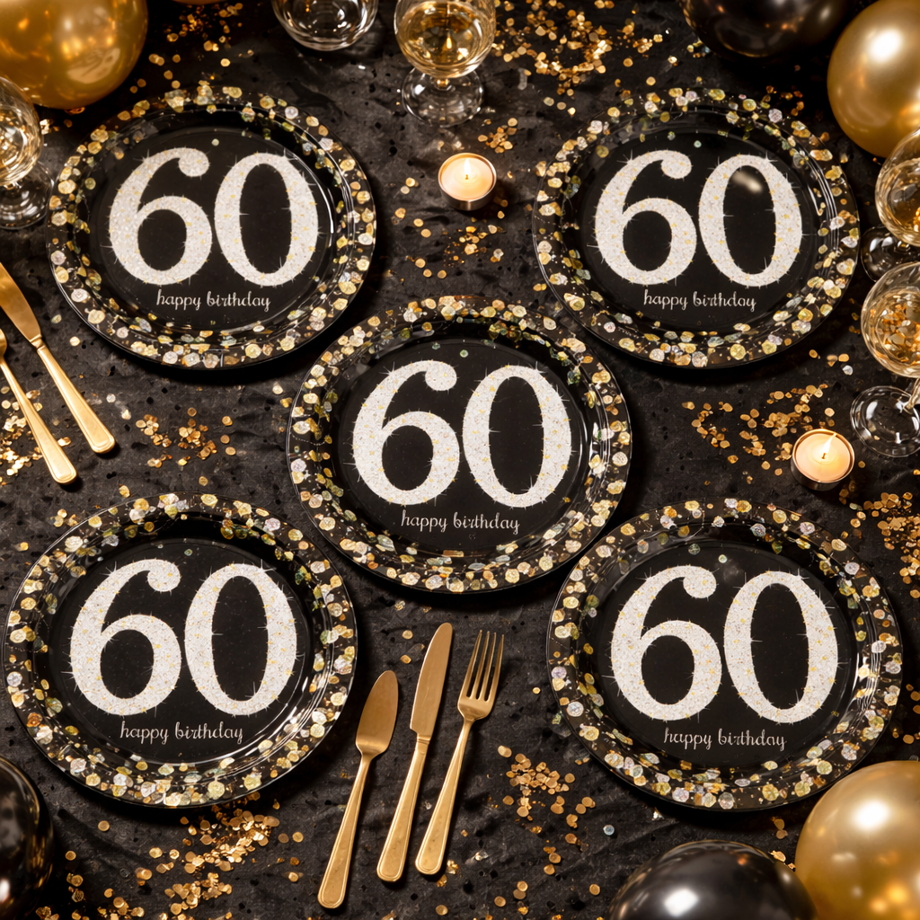 Happy 60 Birthday Party Paper Plates - 9 inches - 8PC