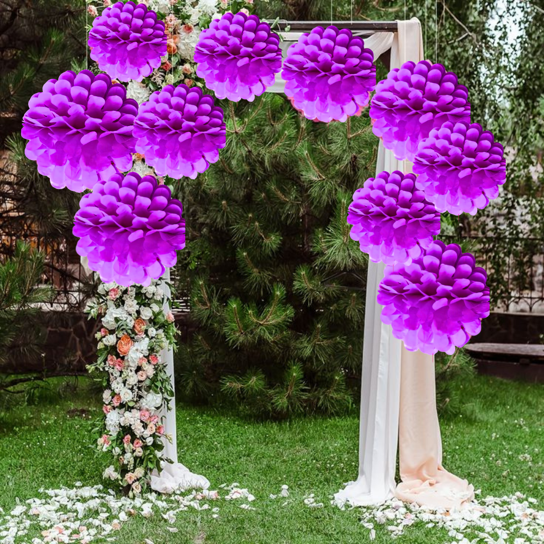 Purple Paper Pom Pom Hangings For Wall Decor -10 Inch - 5PC