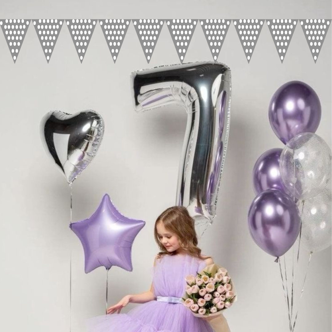 Polka Dot Silver Triangular Bunting Banner - 10FT - 1PC