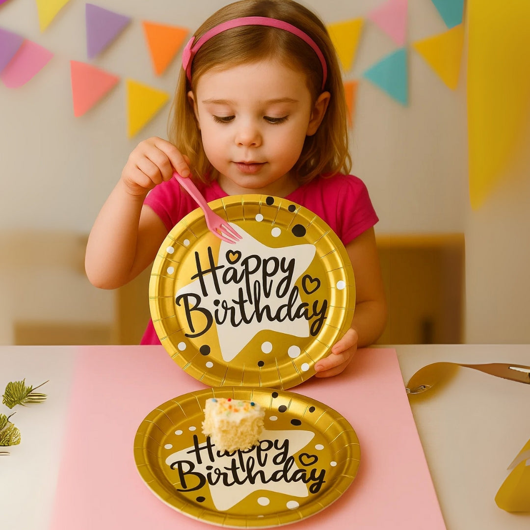 Happy Birthday Gold Cake/Starter Plates - 7 inches - 10PC