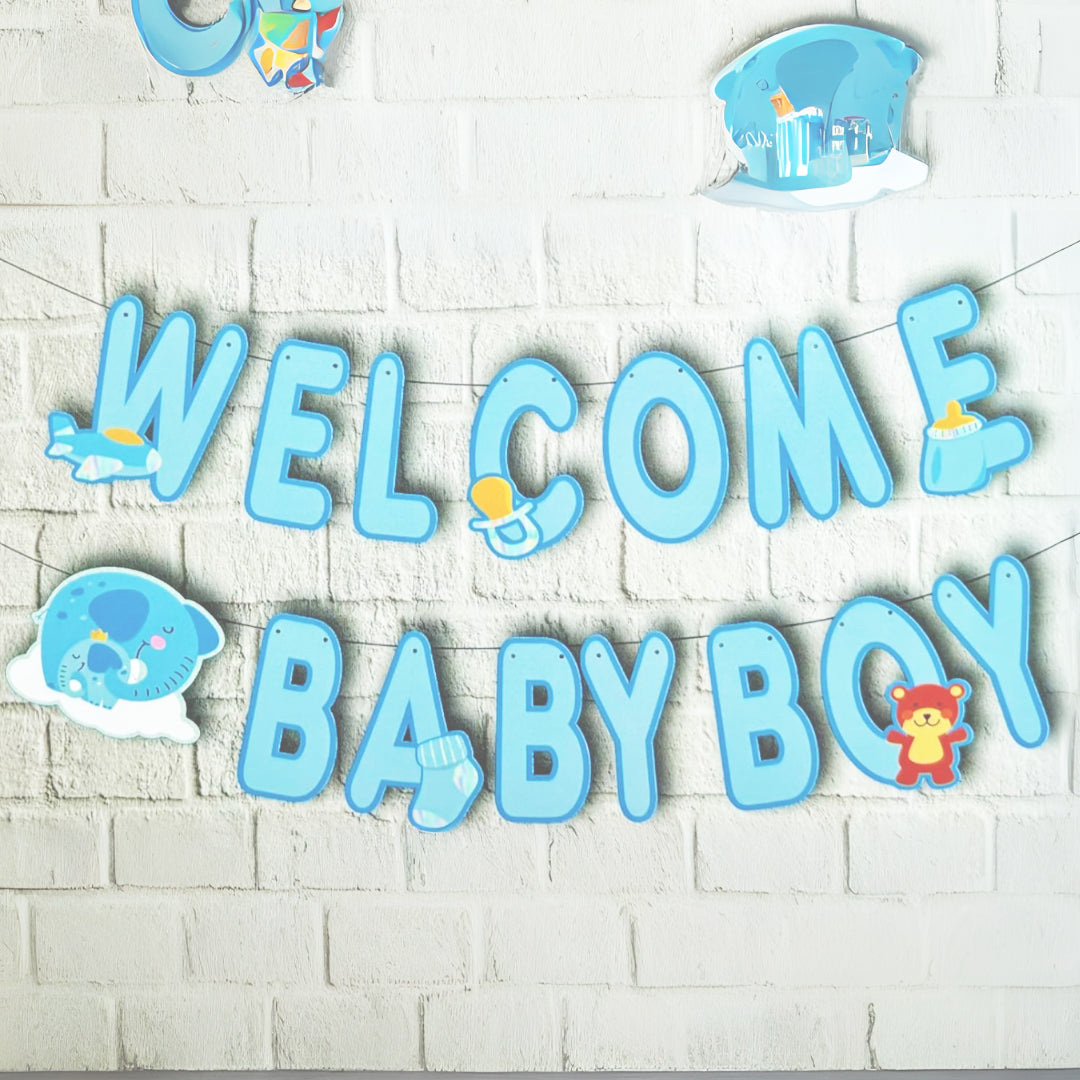 Welcome Baby Boy Blue Flag Banner - 9 FT - 1PC