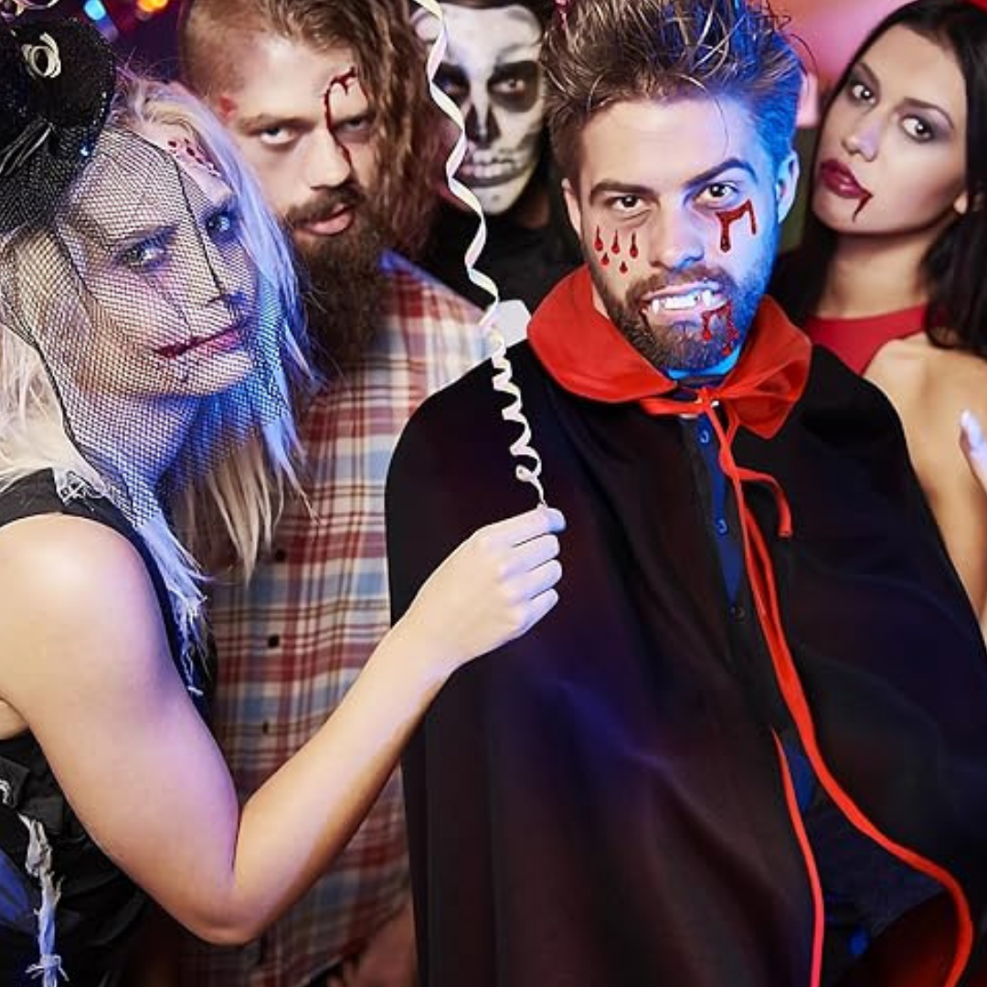 Vampire Costume Set for Adult Teen Unisex-Halloween Vampire Reversible Cloak, Vampire Fangs, Fake Blood for Halloween Costumes