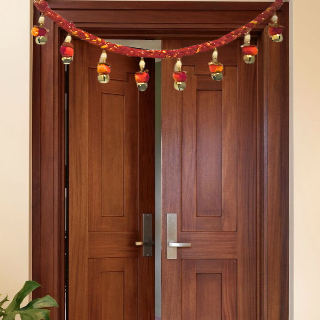 Auspicious Moli Bandanvar Door Toran With Bells for Torans for Main Door for Diwali Decor, House warming Decoration Items, Weddings, Festivals Decorations for home