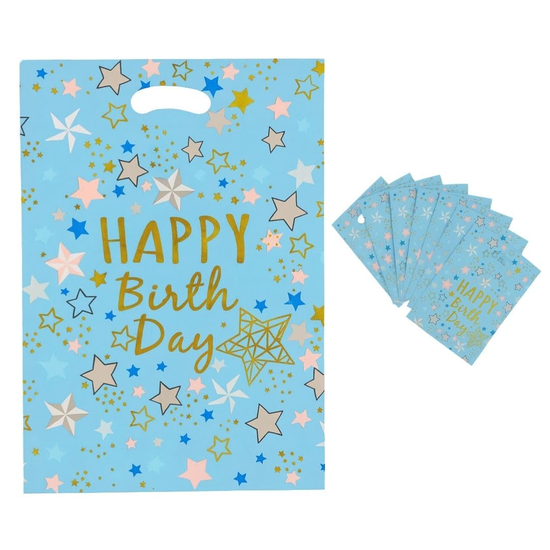 Happy Birthday Stary Affairs Aluminium Film Blue Loot Bags Pack of 20