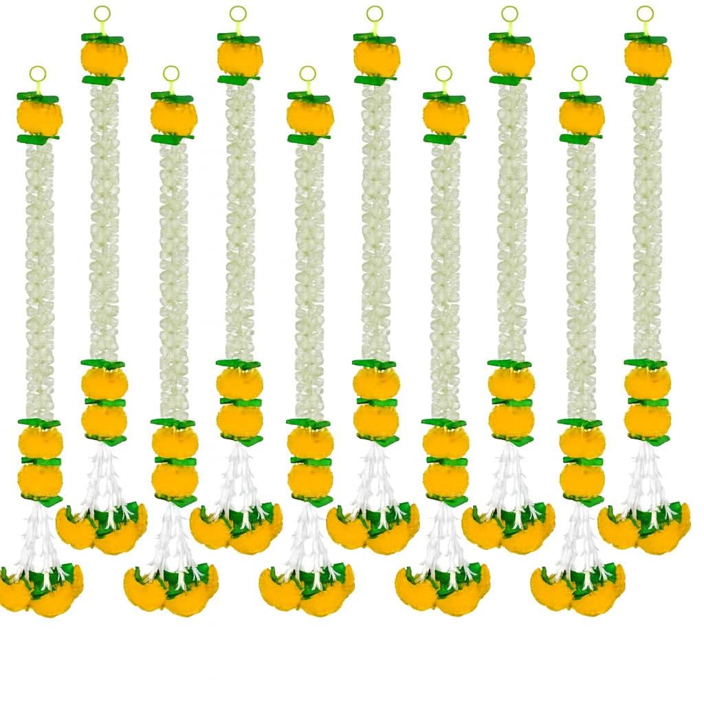 Pack of 3 Artificial White Gajra Jasmine & Marigold Flower Strings Wedding- 24 inch