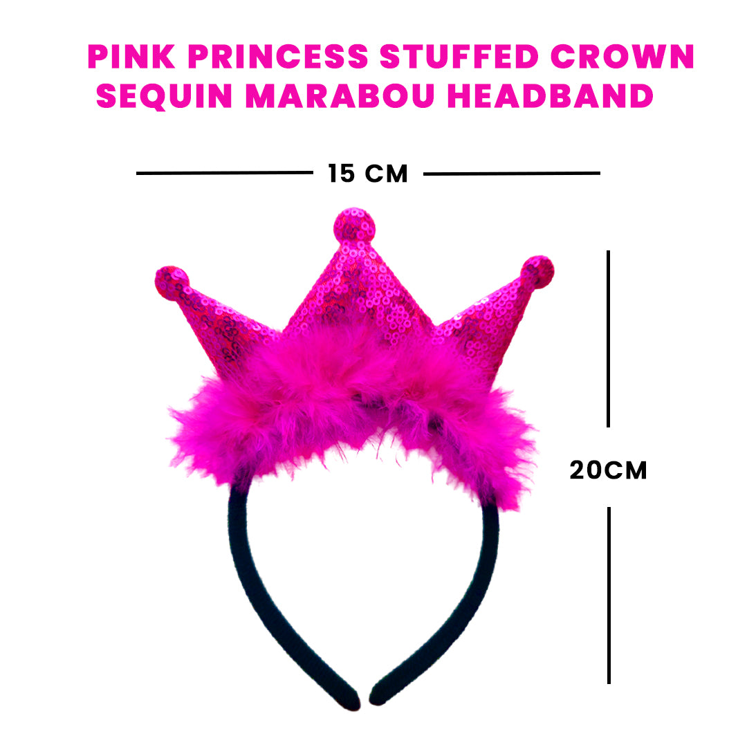 Pink Princess Stuffed Crown Sequin Marabou Headband - 1Pc