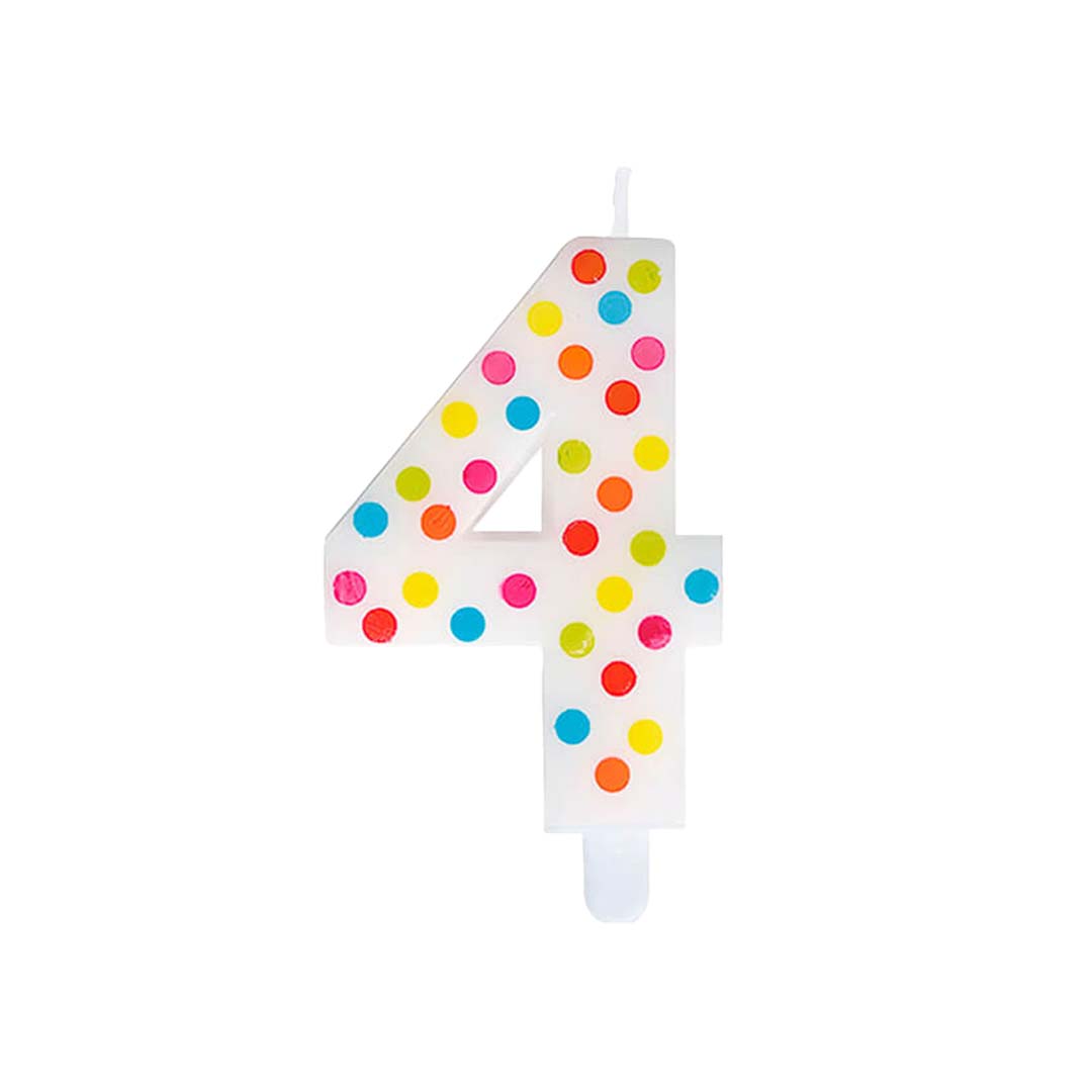 Number 4 Multicolor Polka Dot Candle - 1PC