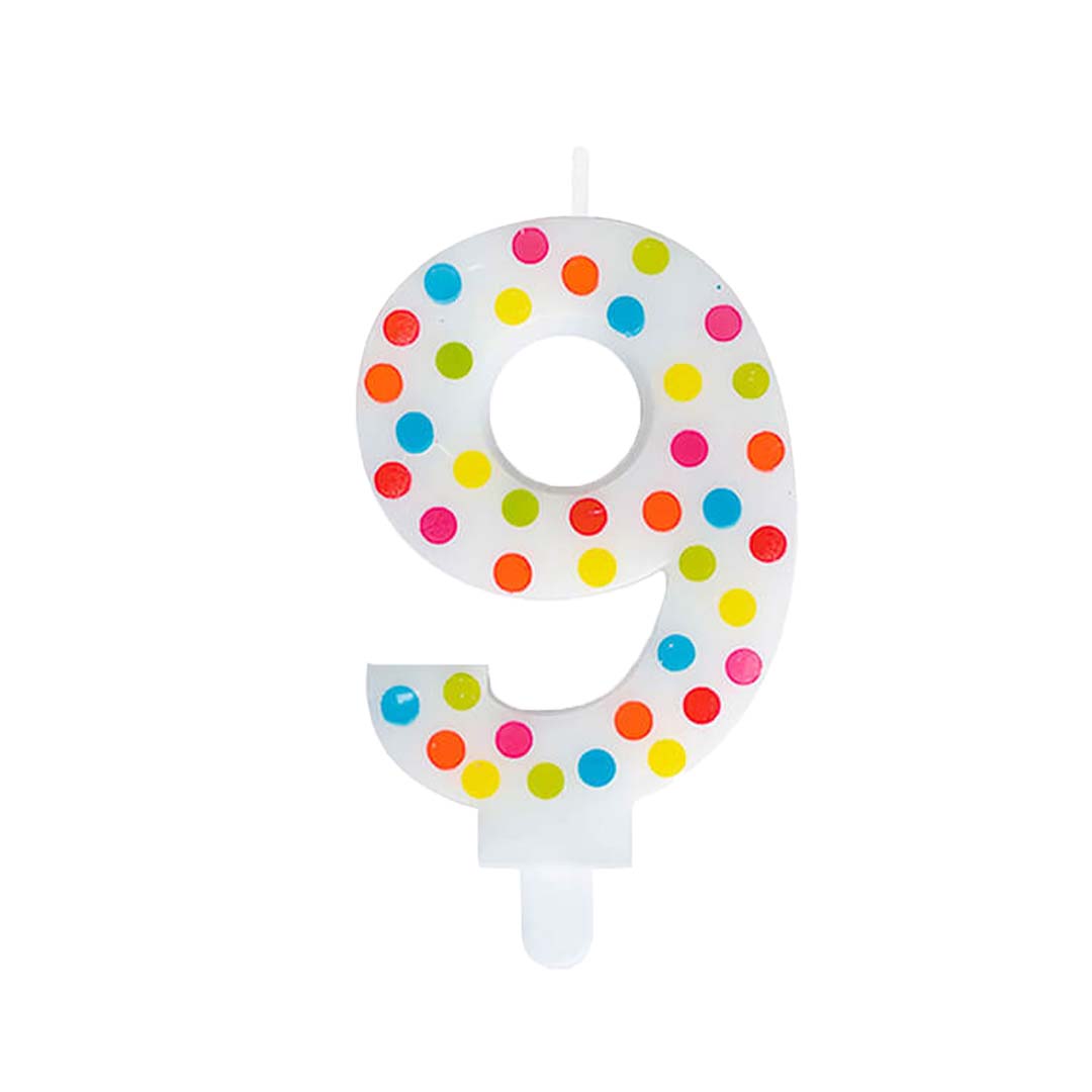 Number 9 Multicolor Polka Dot Candle - 1PC