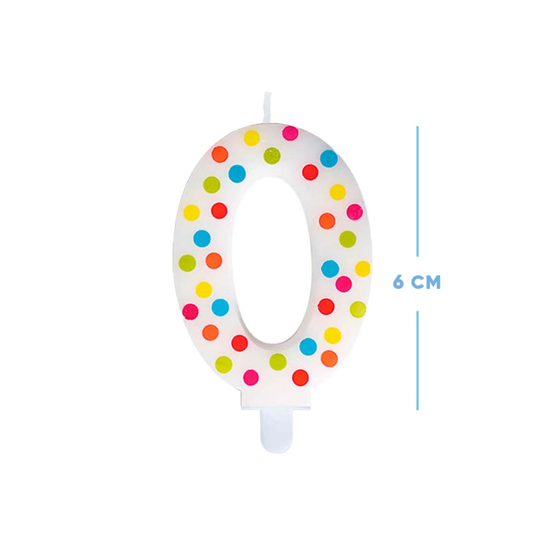 Number 0 Multicolor Polka Dot Candle - 1PC