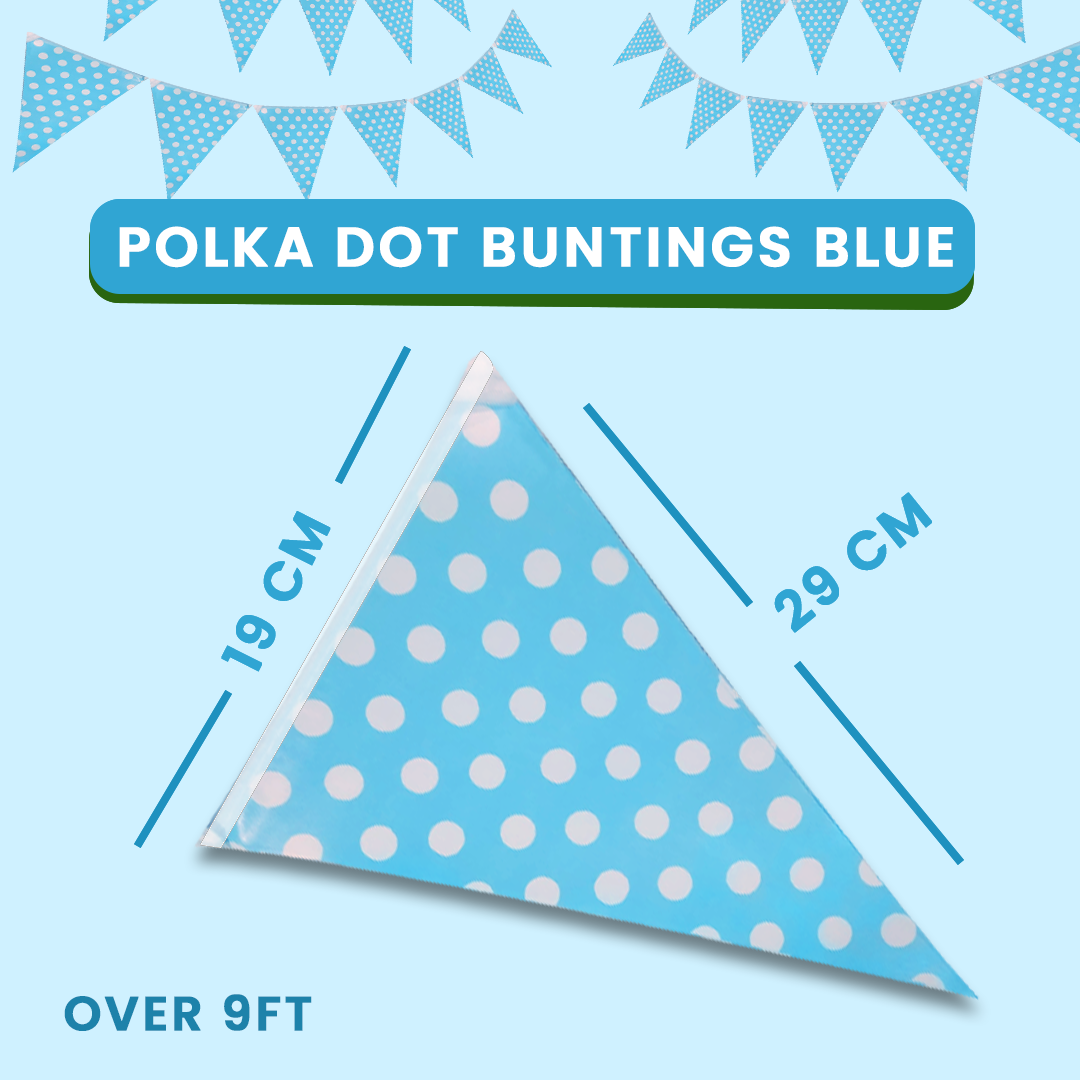 Blue Polka Dot Triangular Bunting Banner - Over 9 FT - 1PC