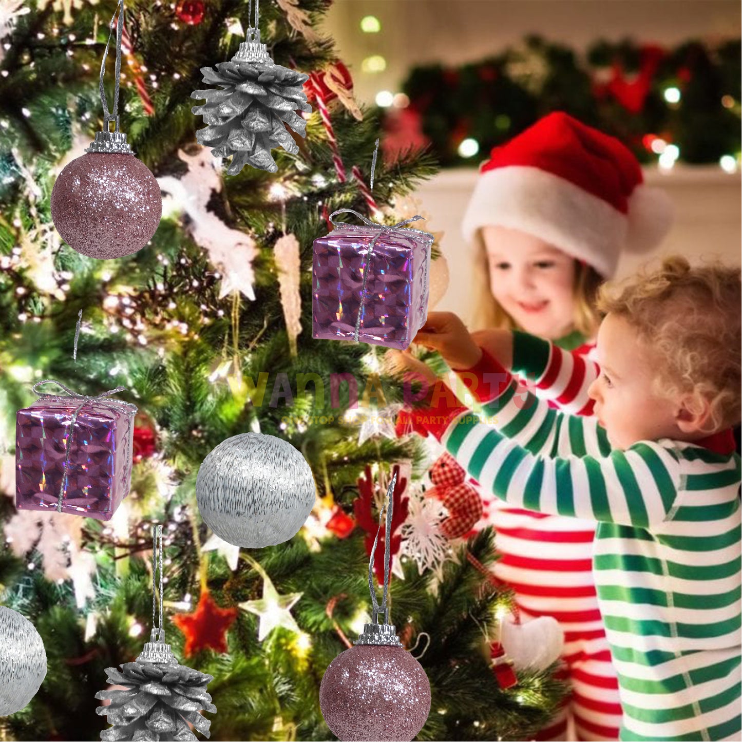 Box of Pink & Silver Tree Hangings - 20PC