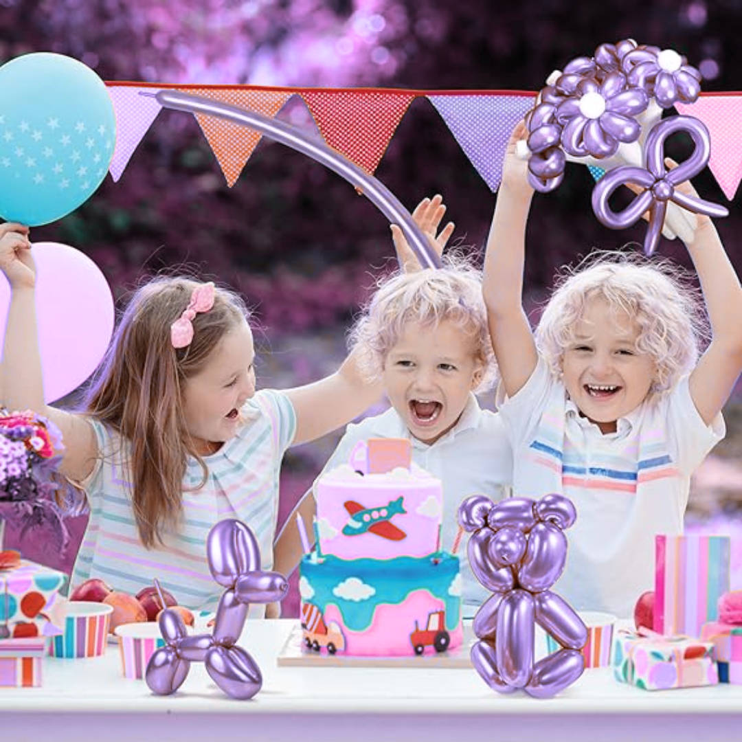 Chrome Purple BT Balloons Metallic 10 Twisty Balloons Latex Long Shiny Balloon - PACK OF 10