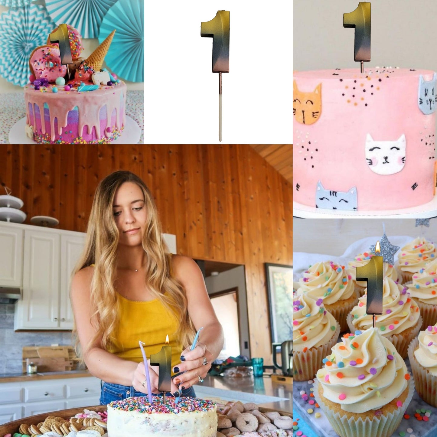 Number 1 Metalic Golden Purple Pink Stick Candle - 1PC