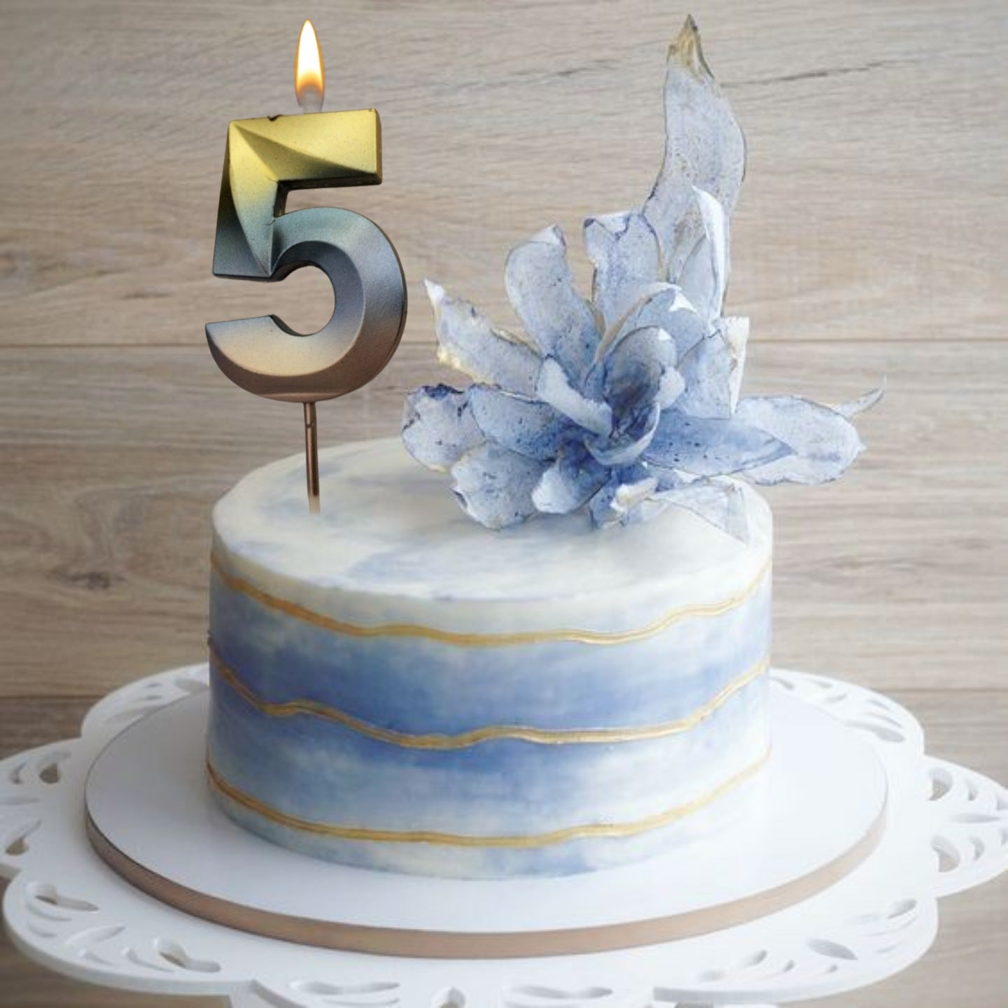 Number 5 Metalic Golden Purple Pink Stick Candle - 1PC