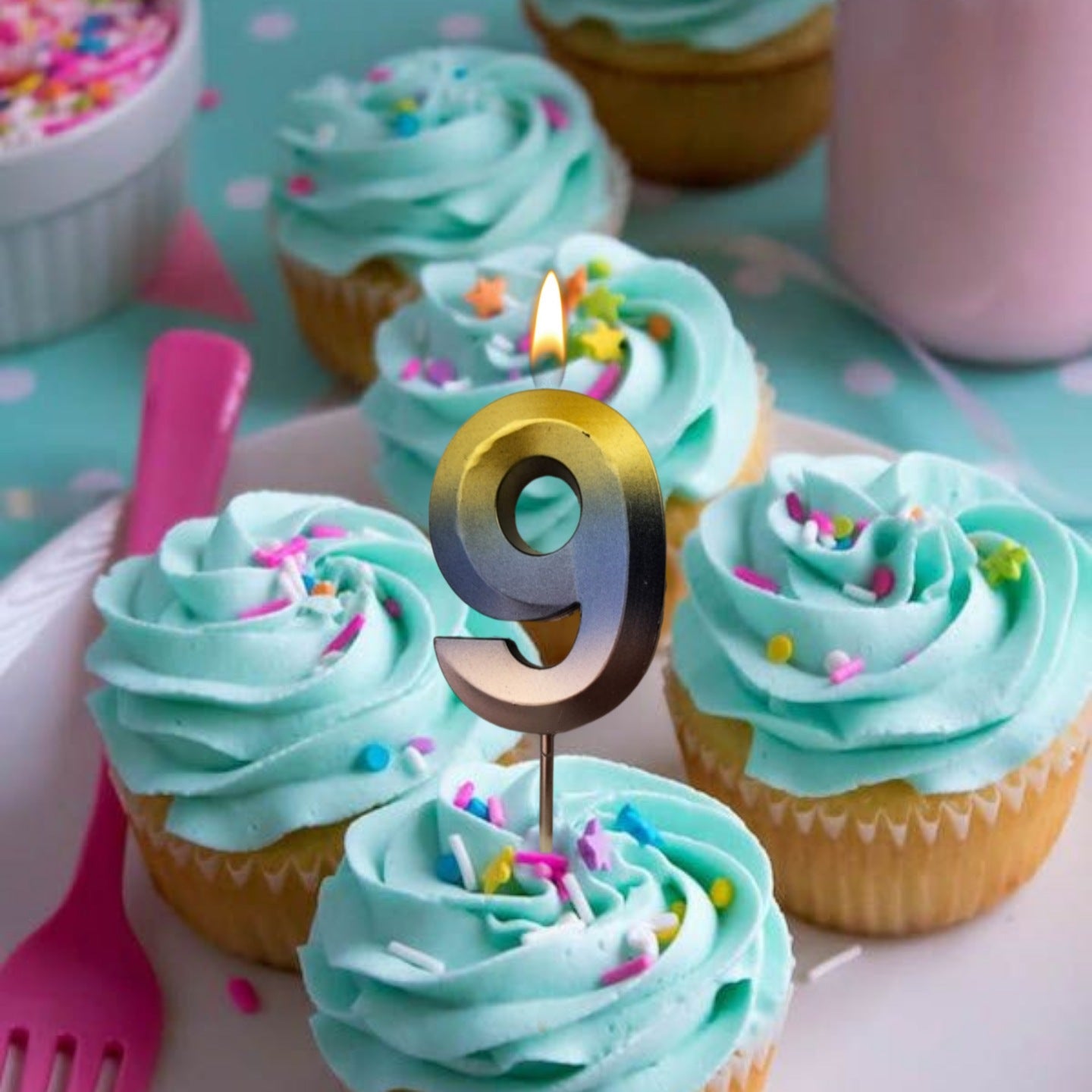 Number 9 Metalic Golden Purple Pink Stick Candle - 1PC