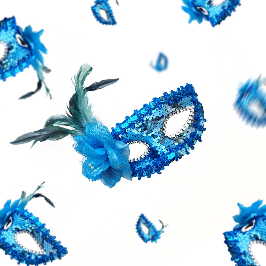 Blue Sequin Eye Mask with Blue Flower