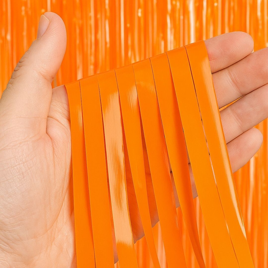 Neon Orange Foil Curtain for Wall Decor - 7FT X 3FT - 1PC