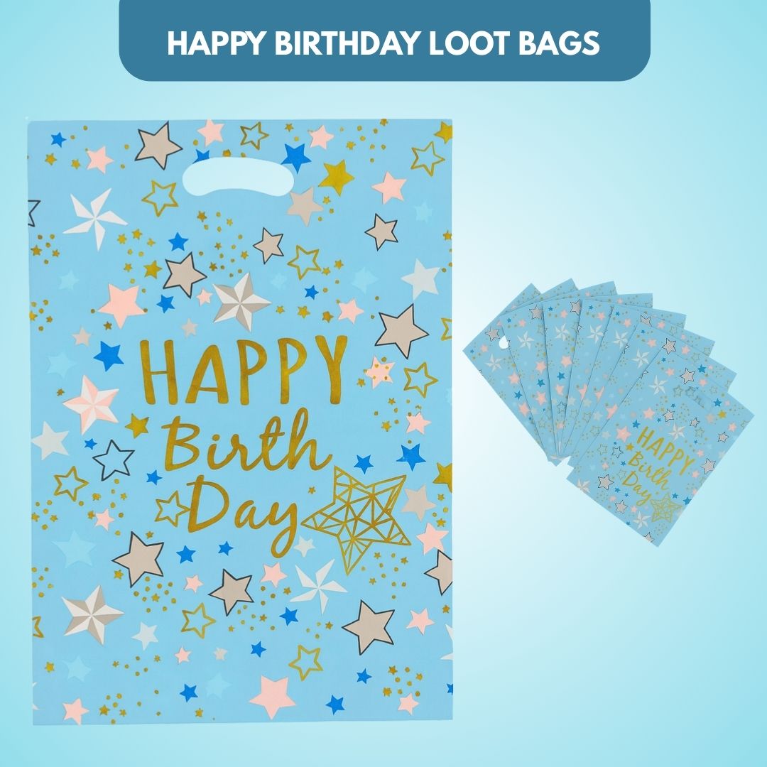 Happy Birthday Stary Affairs Aluminium Film Blue Loot Bags – Wanna